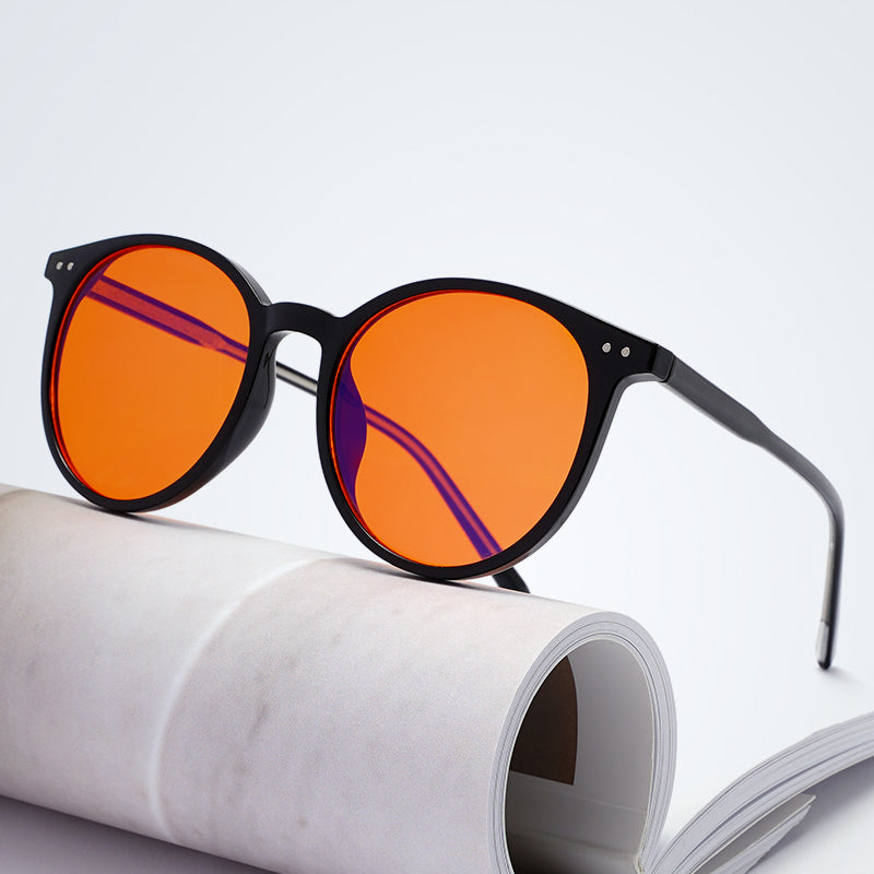 LenseCo - Okulary z filtrem światła niebieskiego - do komputera, grania, pracy(czerwono-pomarańczowe)