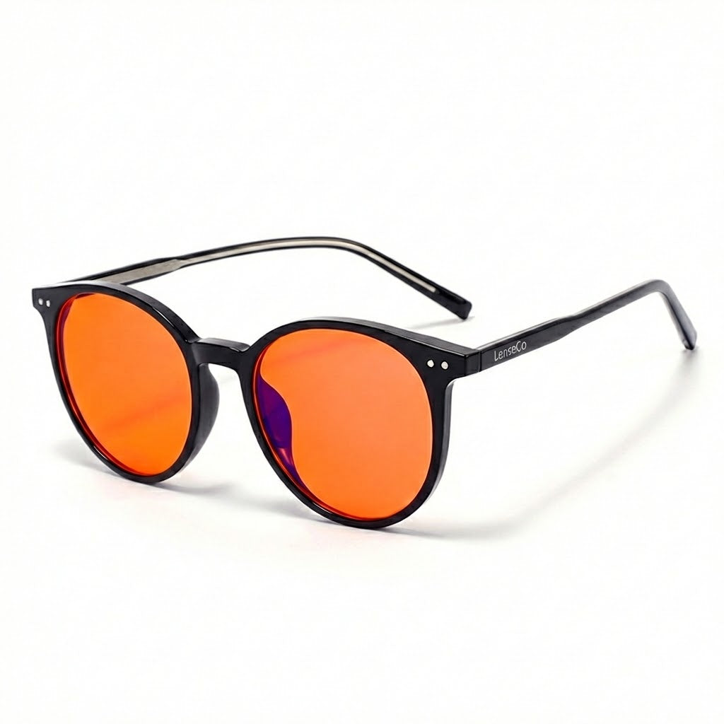 LenseCo - Okulary z filtrem światła niebieskiego - do komputera, grania, pracy(czerwono-pomarańczowe)